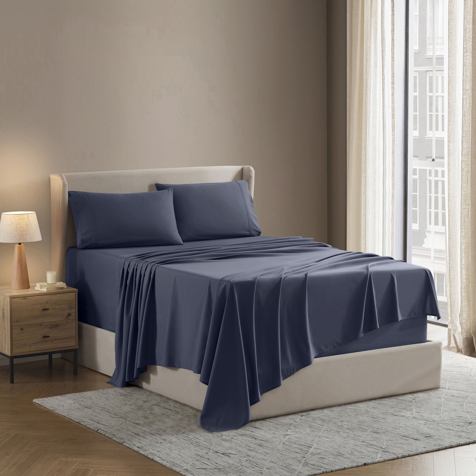 Rv/Short Queen Sheets Set, Bed Sheets for Campers Bedding, Hotel Luxury Soft Microfiber 4 Peice, Navy