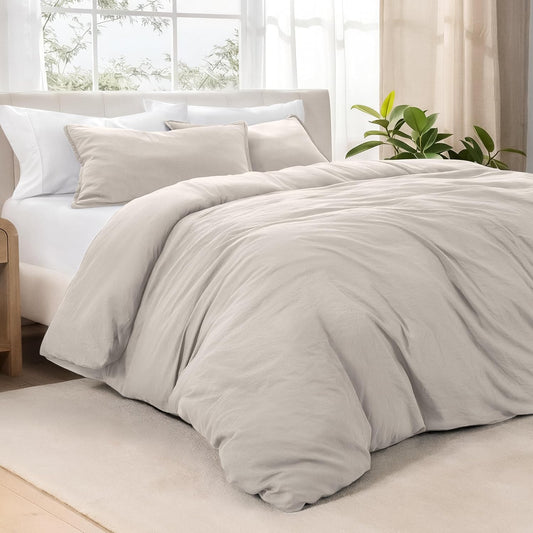 Microfiber Duvet Cover Set - Ultra Soft Washed Microfiber - Twin/Twin Extra Long - Linen-Like Look - Easy Care - Breathable Fabric - Our Softest Duvet Cover Set (Twin/Twin XL, Fog)